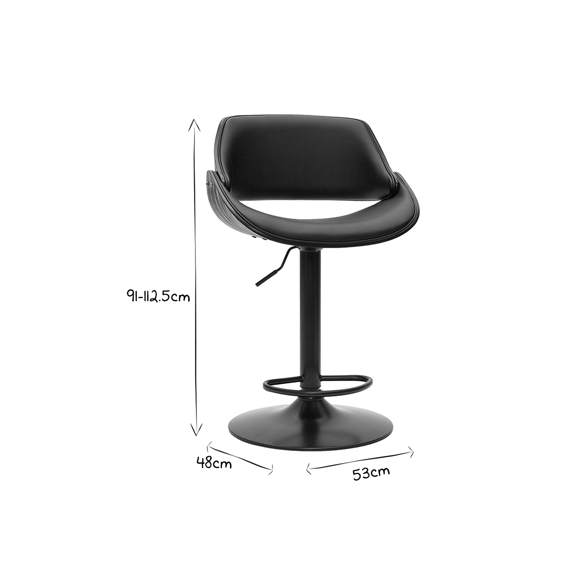 Tabouret de bar design réglable pivotant 360° CLASH noir, MILIBOO