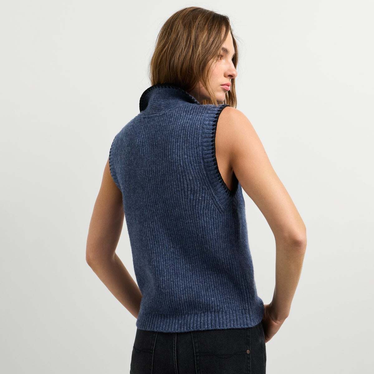 Gilet En Maille À Col Montant bleu acier, PEPE JEANS