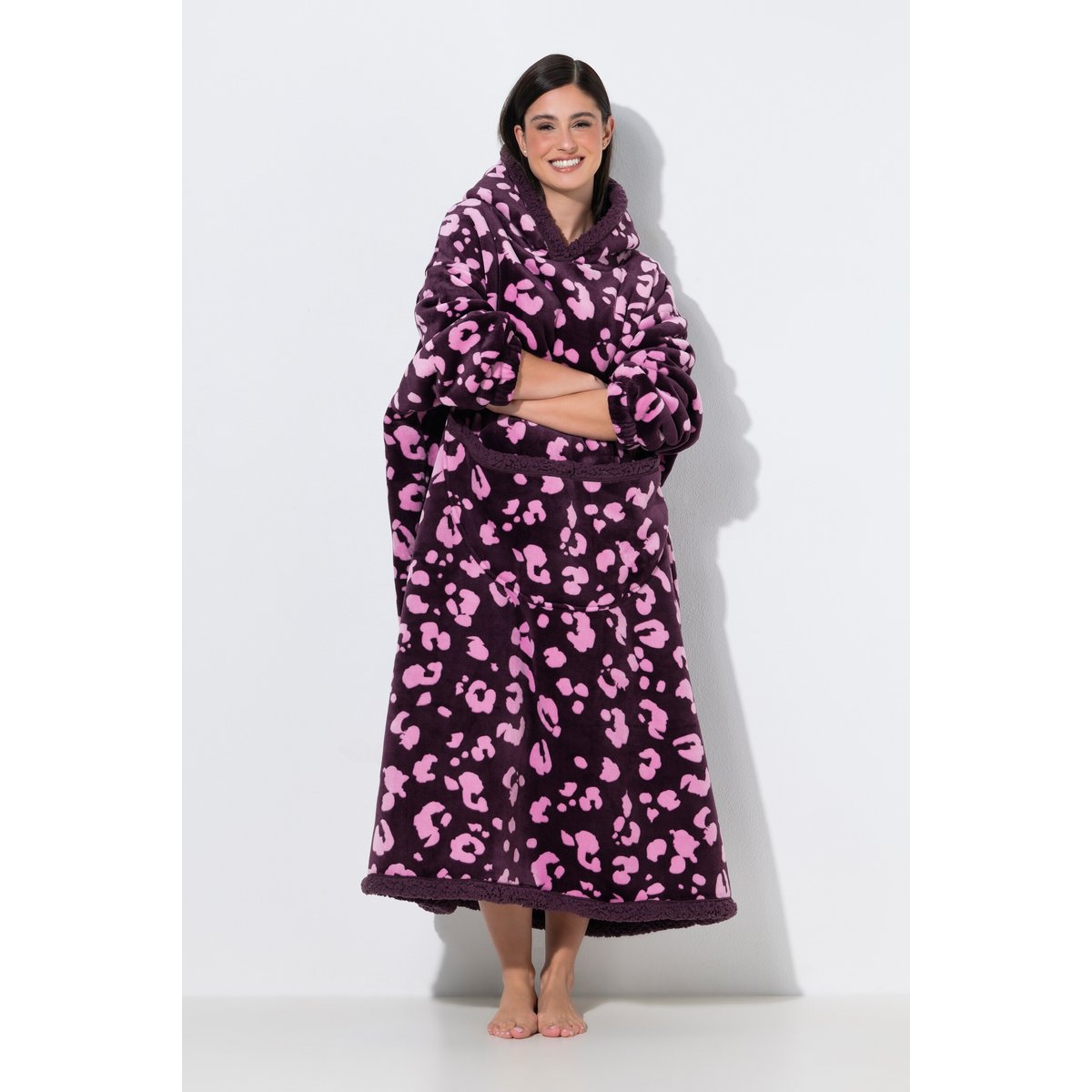 Poncho d'intérieur en tissu peluche prune foncé, ULLA POPKEN