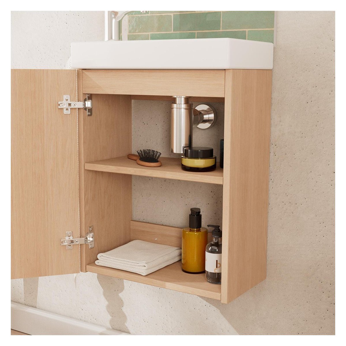 Ensemble meuble lave-mains en chêne + robinet + miroir FRAME décor chêne, MOB IN