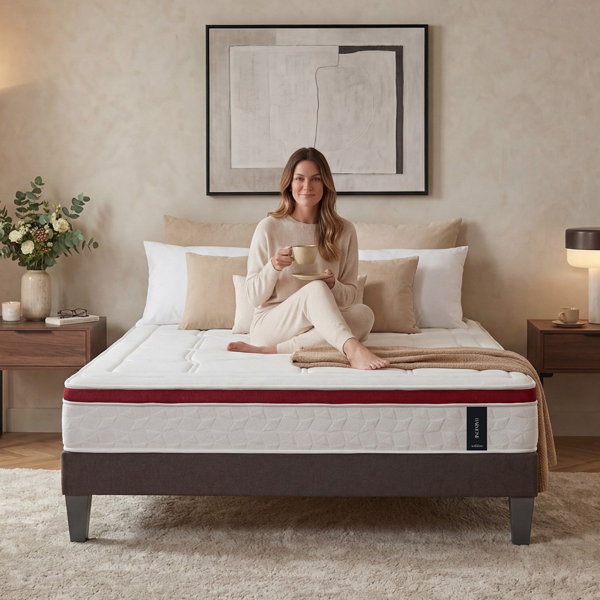Matelas Ressorts ensachés et Mémoire de forme - 27 cm - HARMONIE blanc, MAISON AUBERTIN