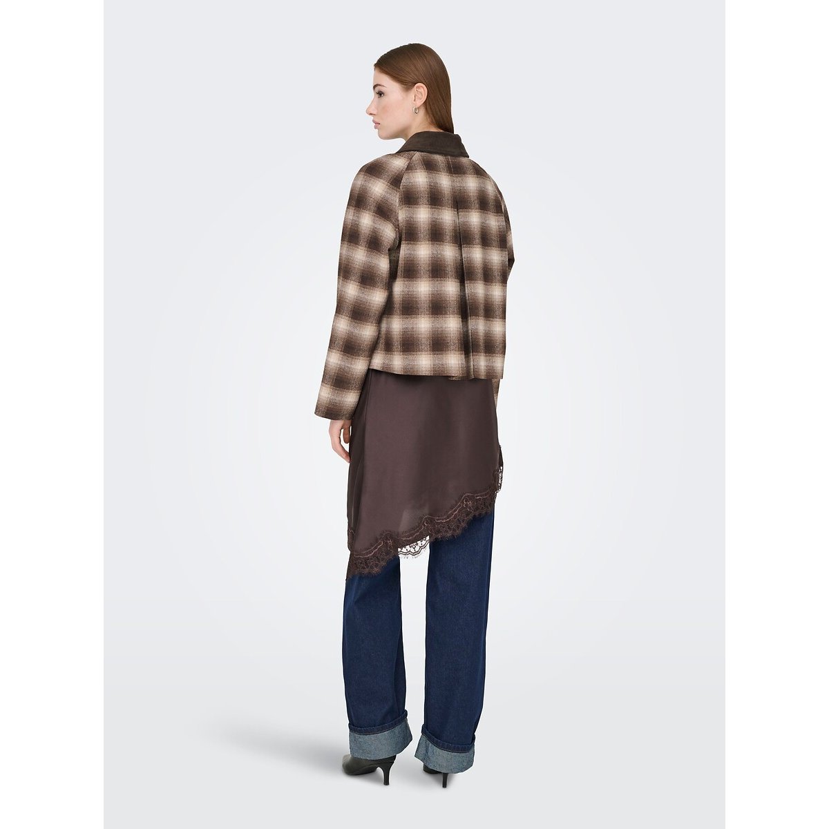 Cappotto corto a quadri marrone quadri, ONLY