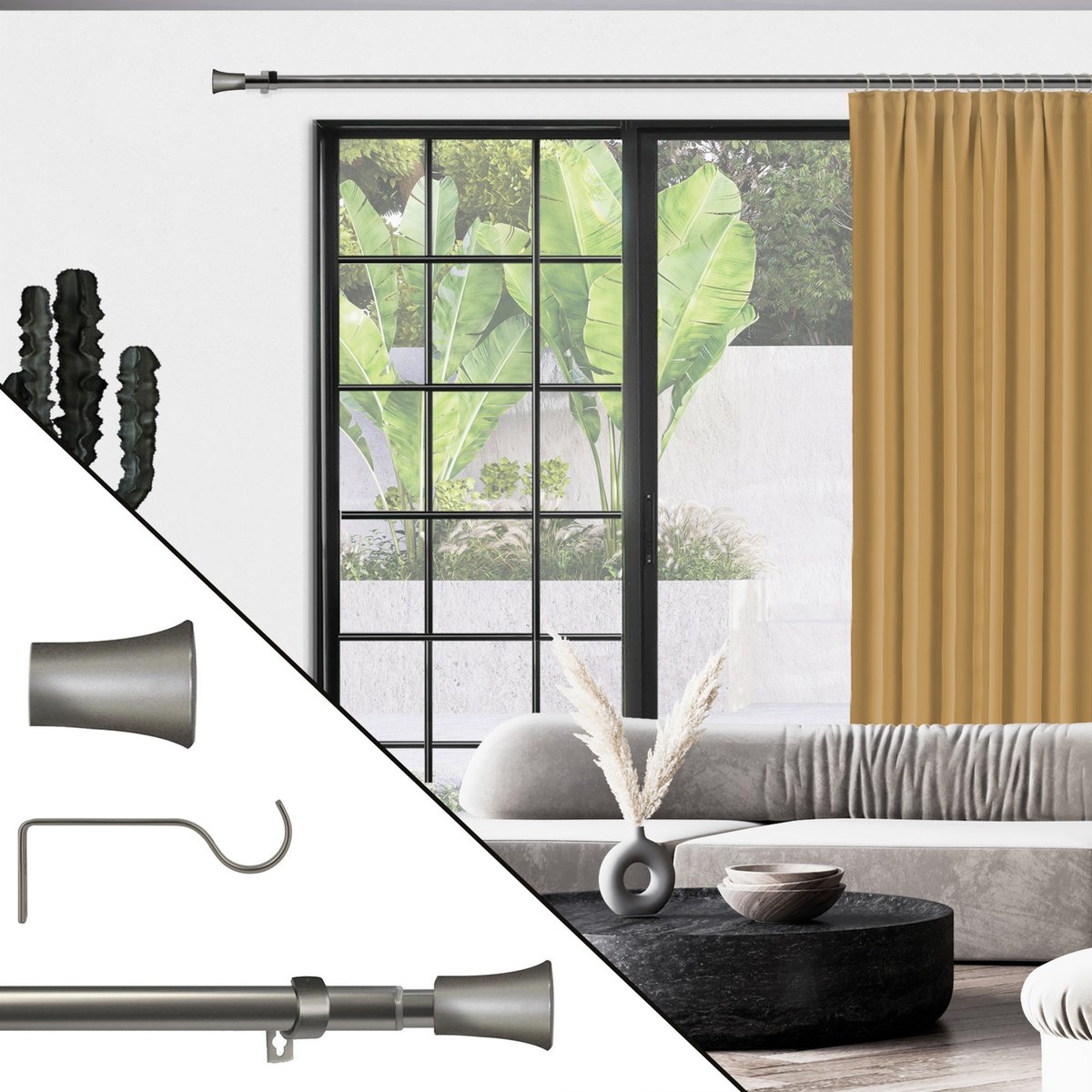 Kit tringle à rideaux extensible avec embouts pommeau D19mm argent, MOBOIS