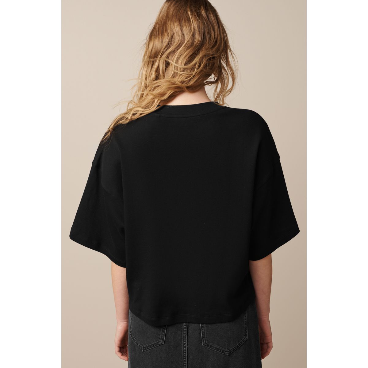 T-shirt ras du cou oversize en tissu épais noir, NEXT