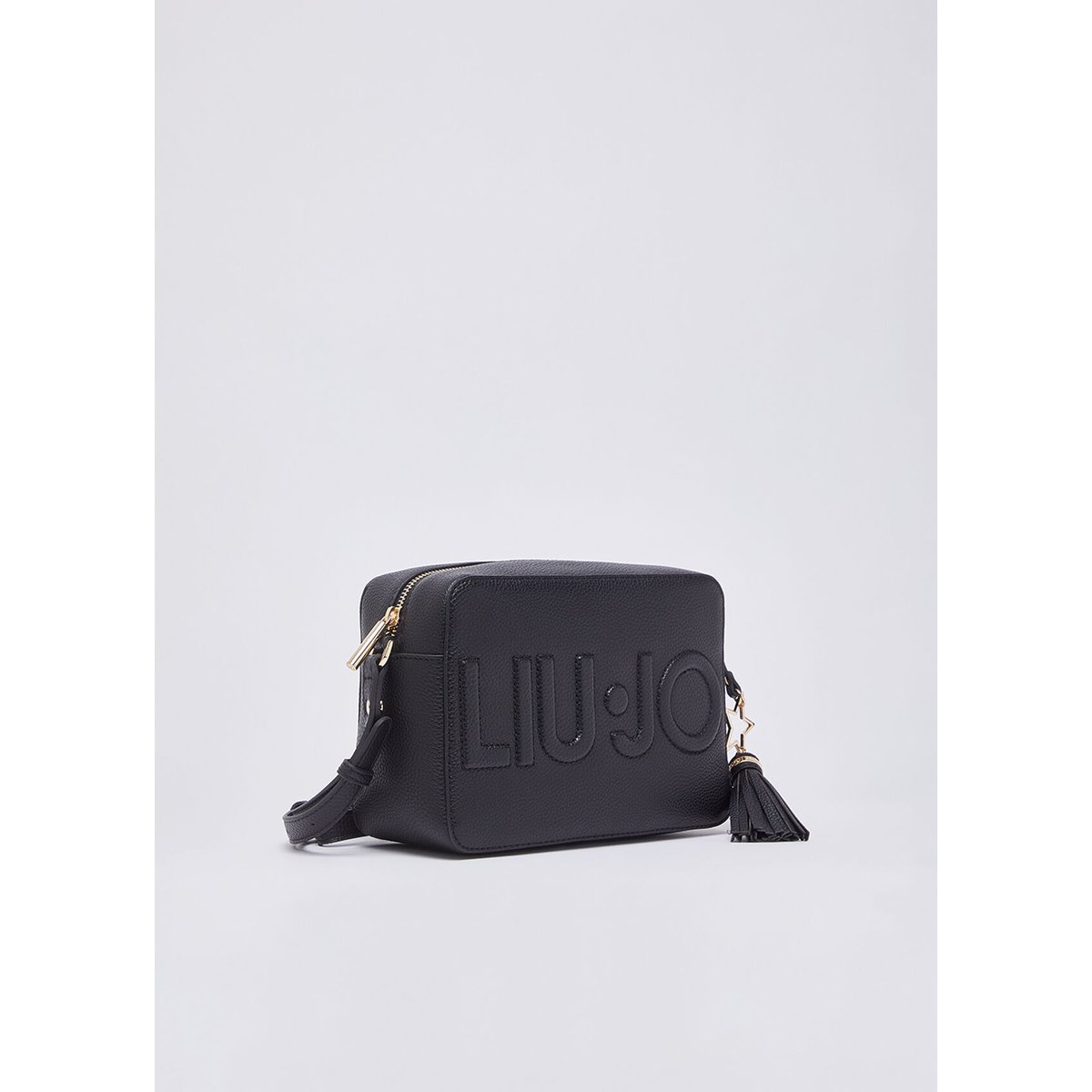 Sac à bandoulière format moyen avec charm noir, LIU JO