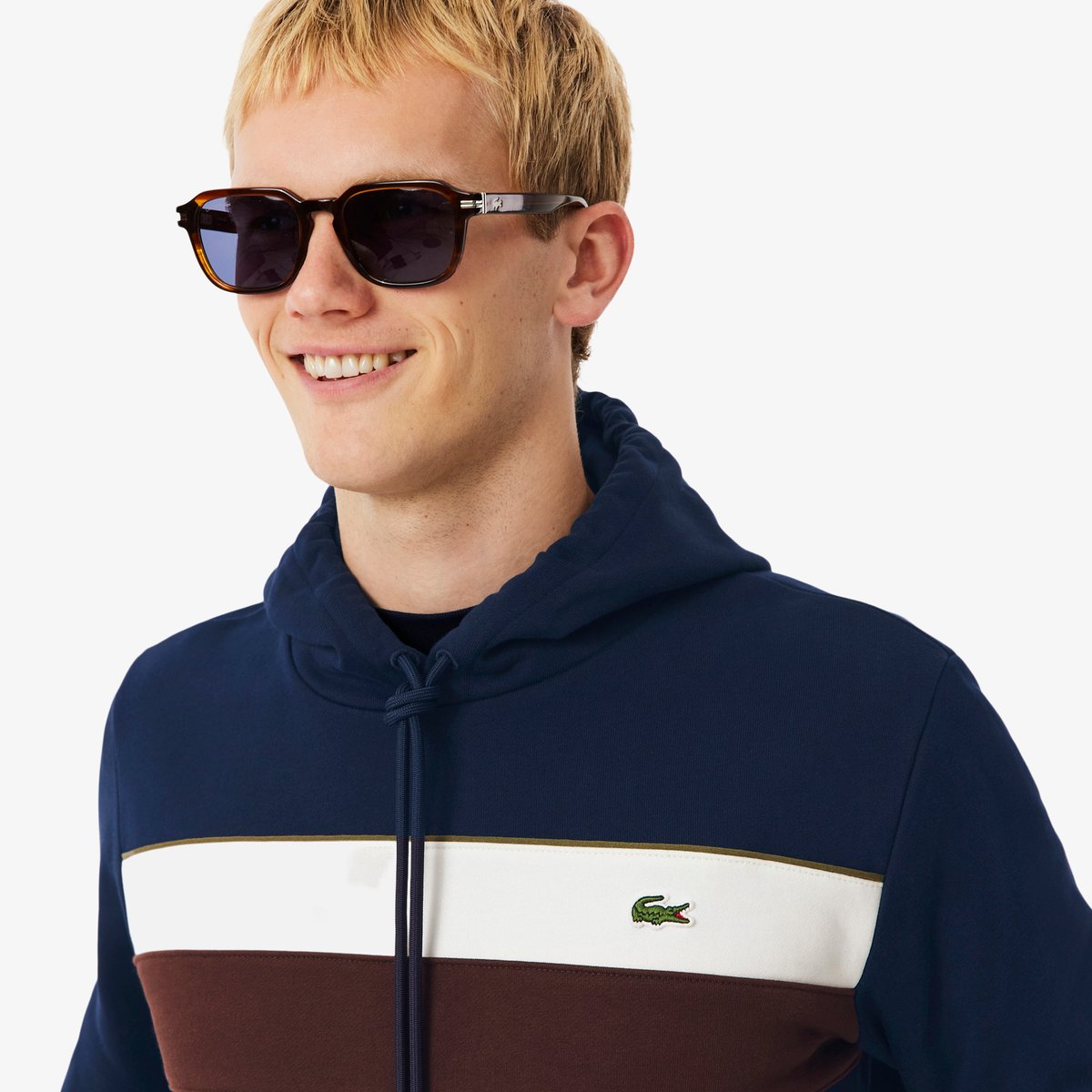 Sweatshirt capuche molleton color-block bleu-6wz, LACOSTE