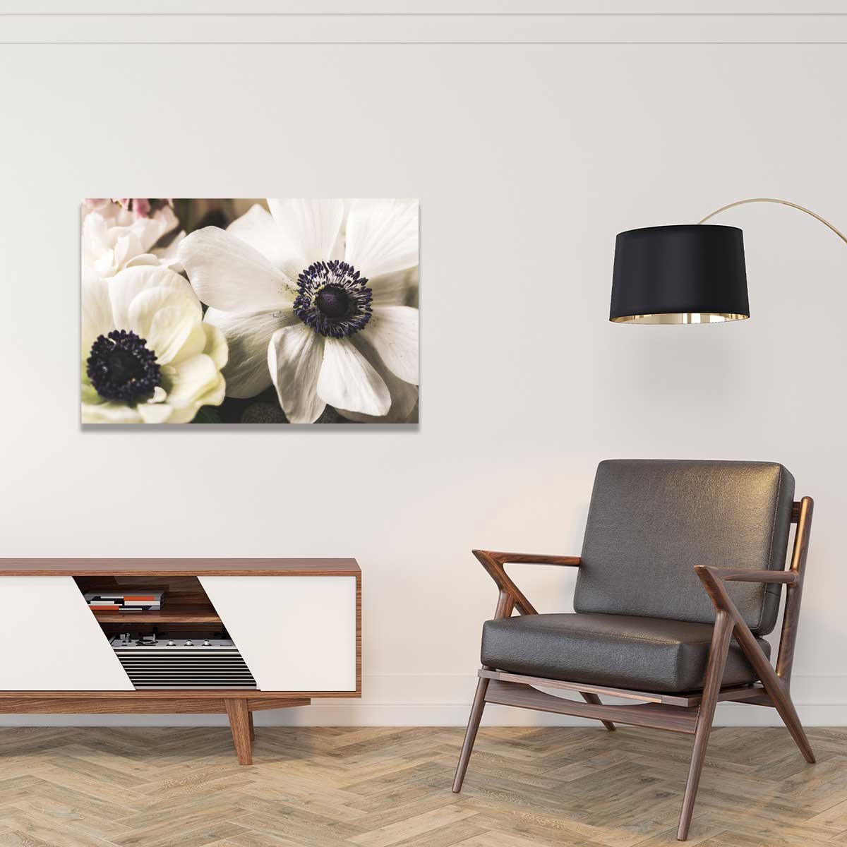 Tableau plantes fleur blanche au coeur violet tableau alu dibond, HEXOA
