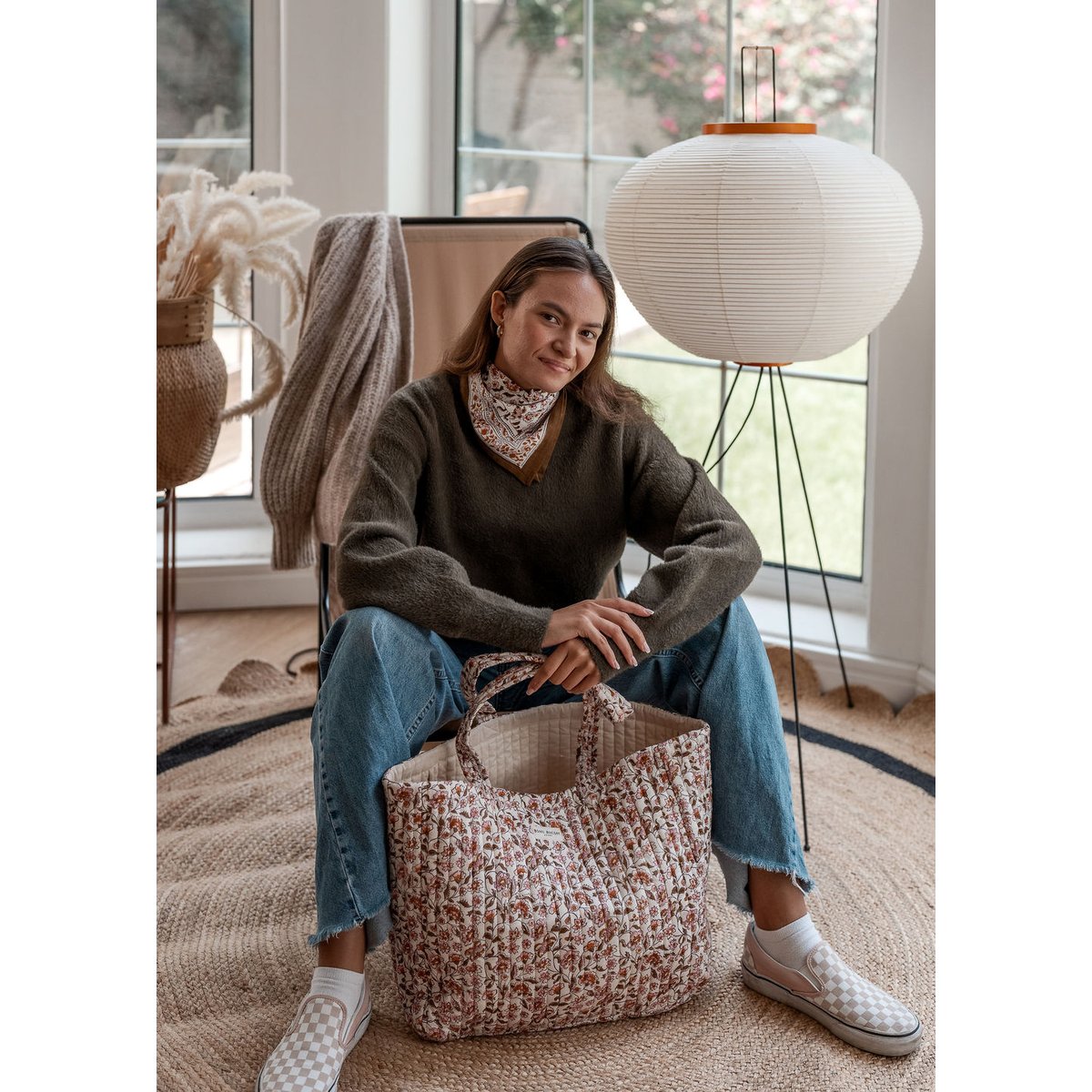 Sac cabas imprimé Edel blanc edel ambre, BINDI ATELIER