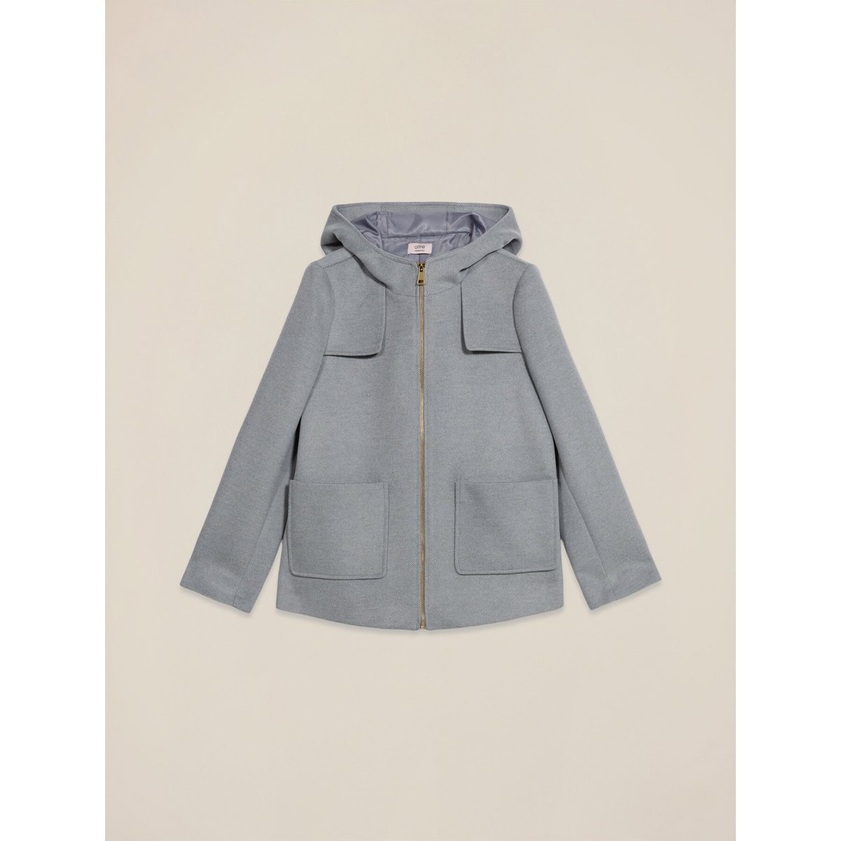 Manteau court avec fermeture éclair et capuche gris, OLTRE