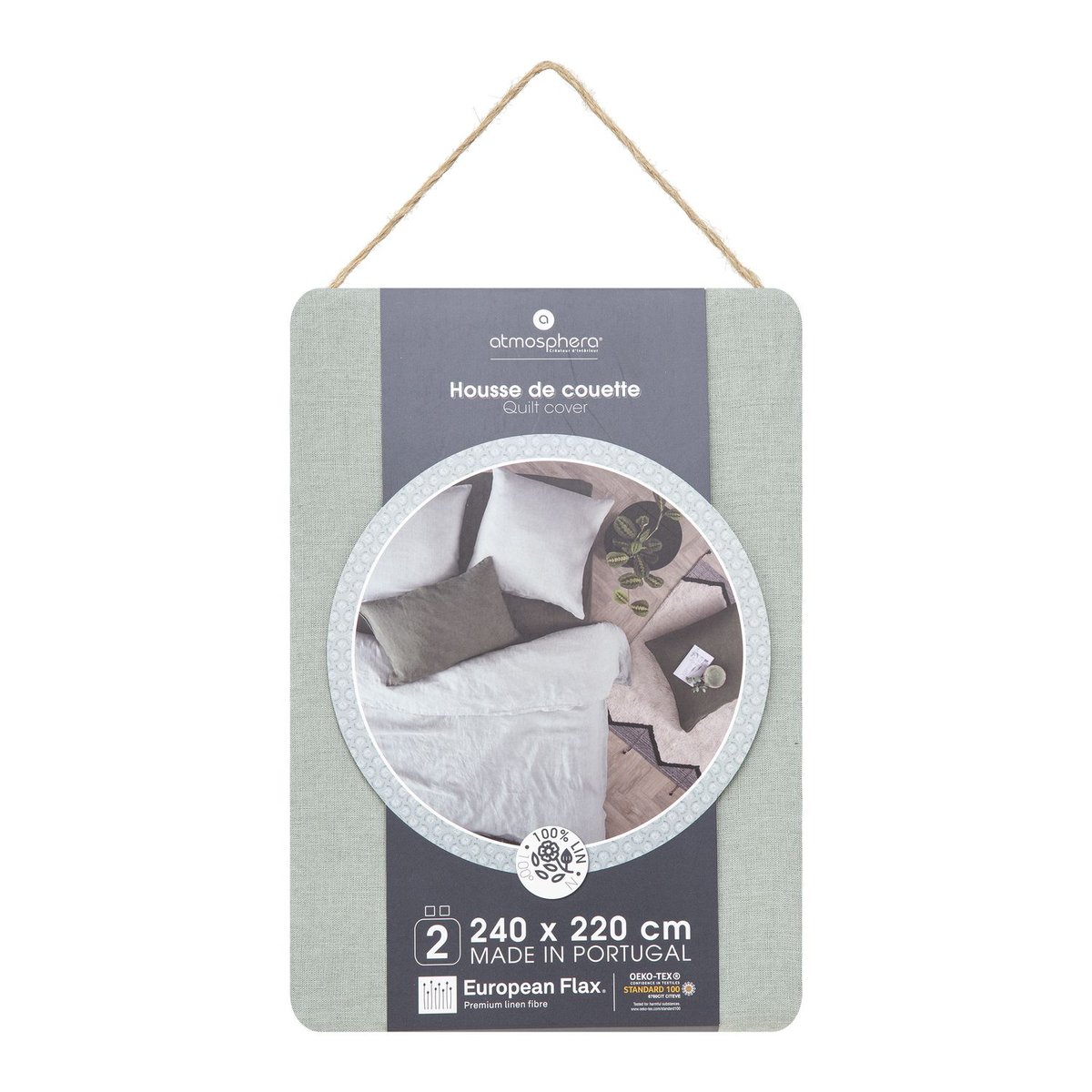 Housse de couette en lin lavé LINAH vert, ATMOSPHERA