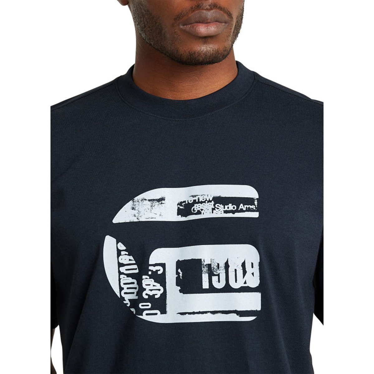 T-shirt en coton biologique bleu marine imprimé avec une coupe droite bleu foncé, G-Star RAW