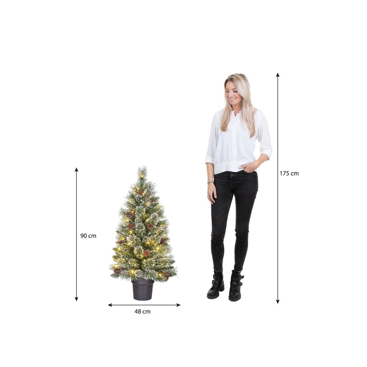 Sapin de Noël artificiel enneigé avec LED H90 cm VANDANS vert, BLACK BOX TREES