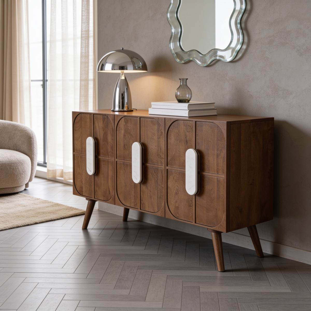 Buffet en bois de manguier et marbre AVENOR bois foncé, MADE IN MEUBLES