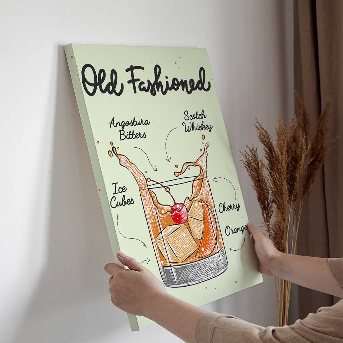 Tableau cocktail Old Fashioned toile imprimée, HEXOA