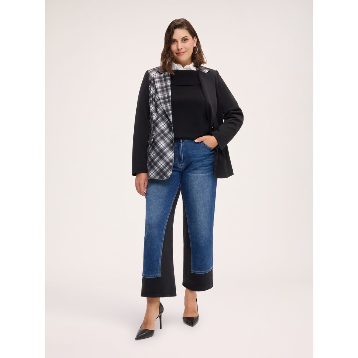 Jean Cropped avec détail bicolore bleu, FIORELLA RUBINO
