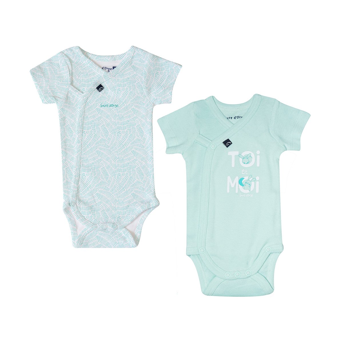 Lot de 2 bodies reski manches courtes bleu, SUCRE D'ORGE