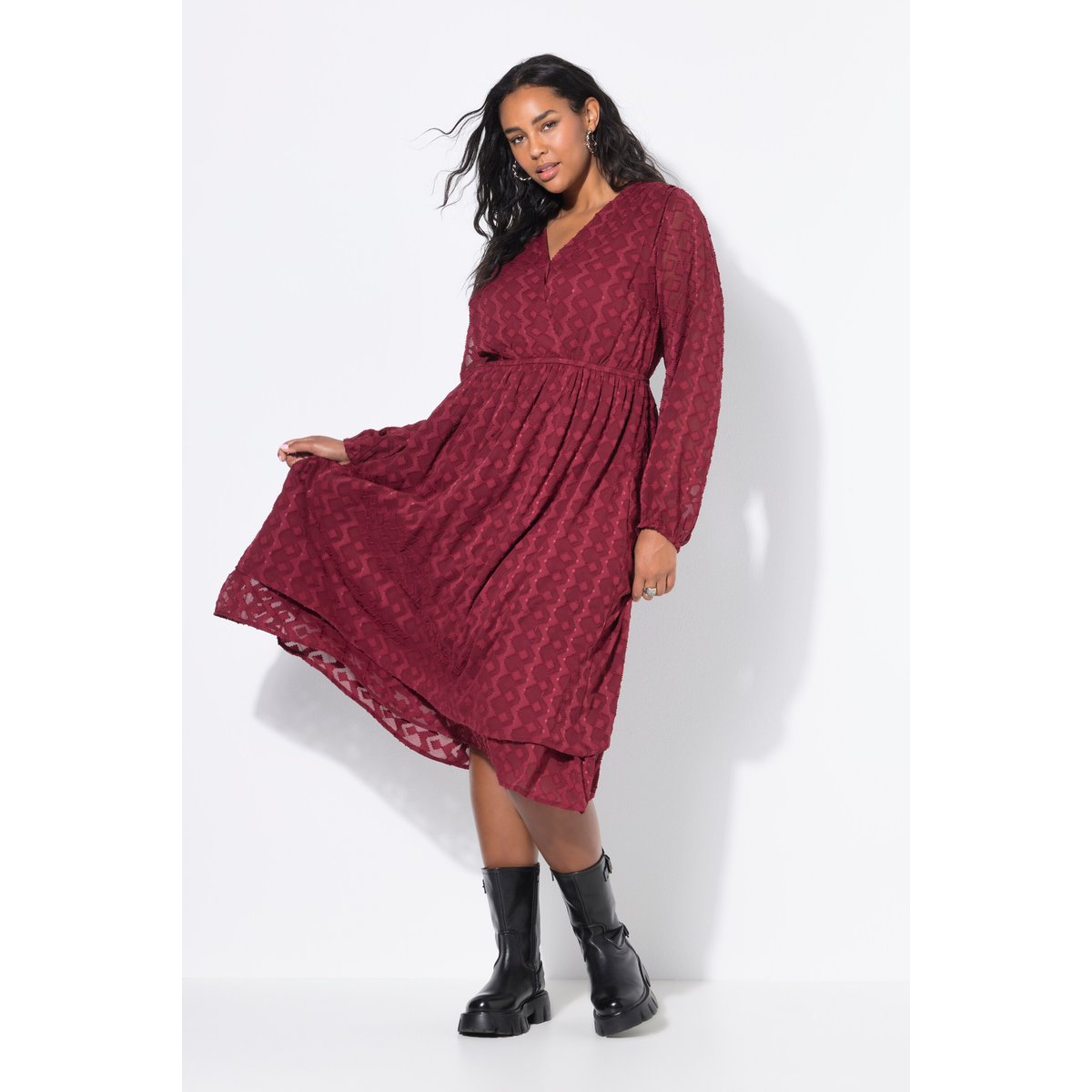 Robe midi coupe trapèze rouge vin, STUDIO UNTOLD
