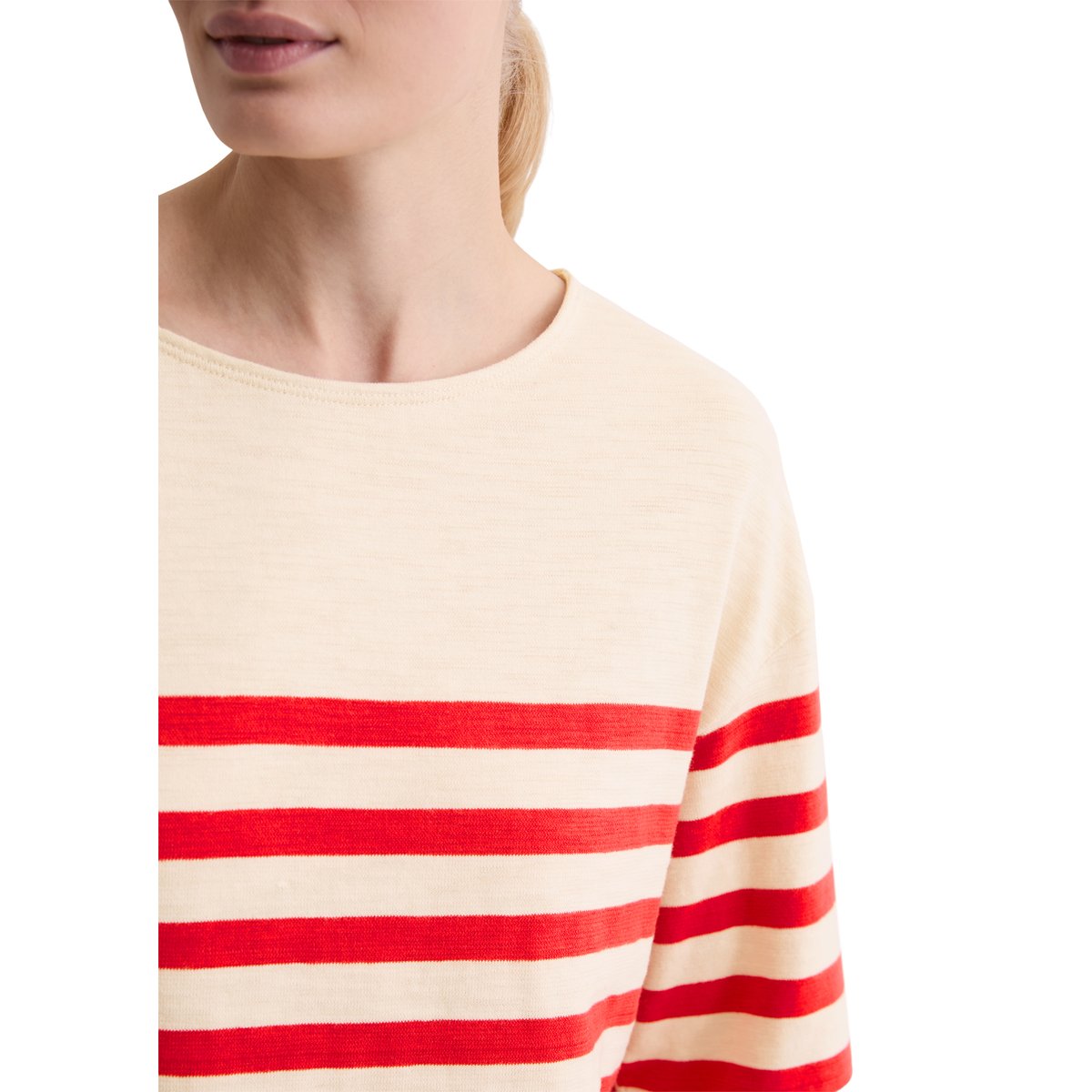 T-shirt long rayé relaxed en jersey heavy slub teint en fil rouge, MARC O'POLO