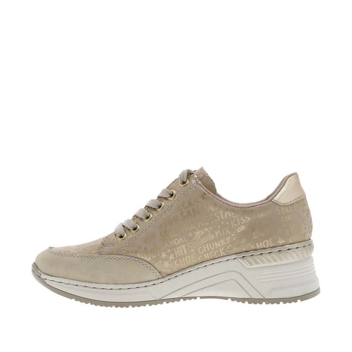 Sneakers beige à semelle beige et à talon compensé avec des lacets beige, RIEKER