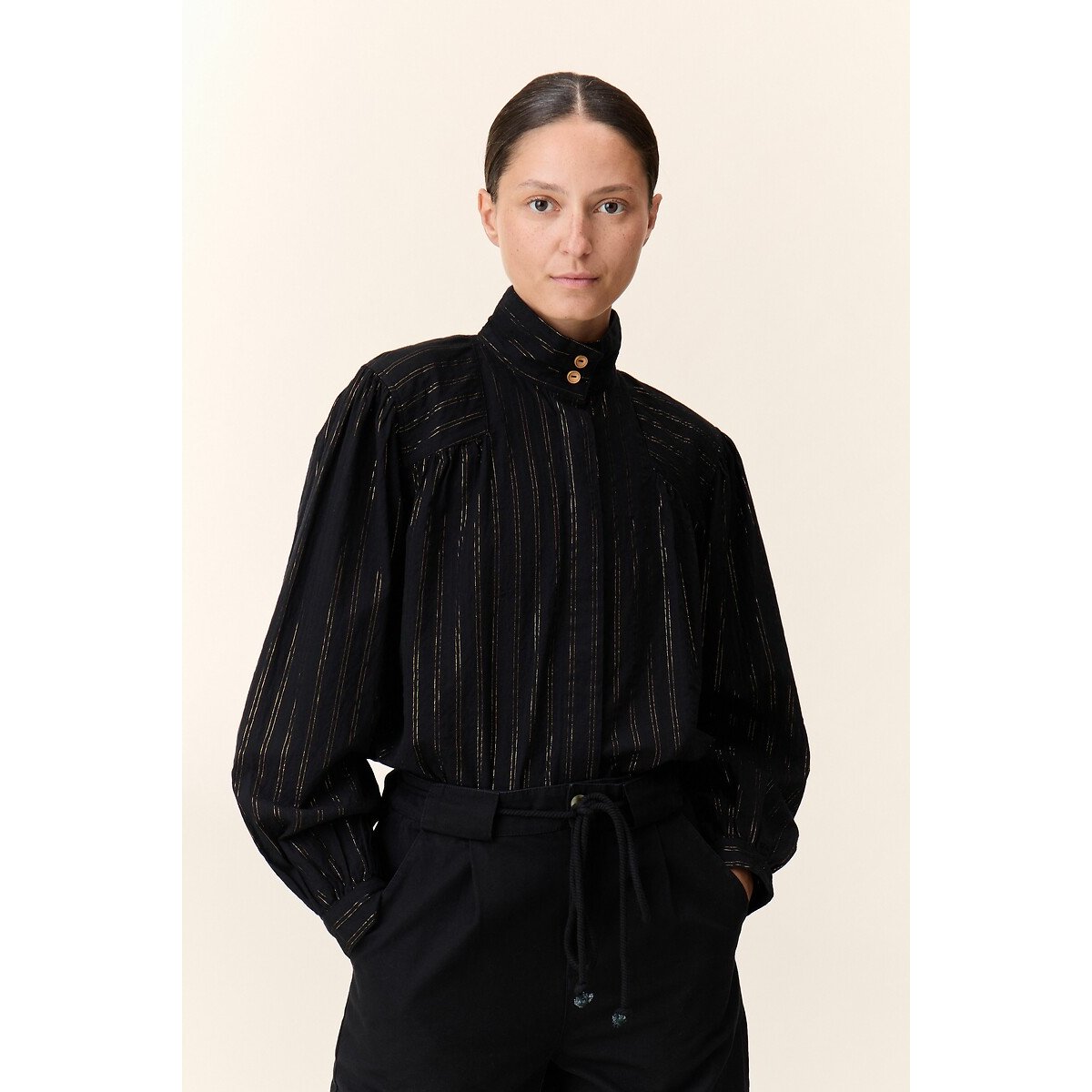 Chana Blouse with Metallic Stripes black, LEON & HARPER