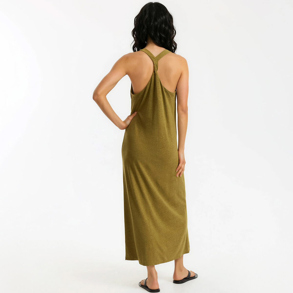 Robe longue sans manches en lin et viscose vert, LA REDOUTE COLLECTIONS