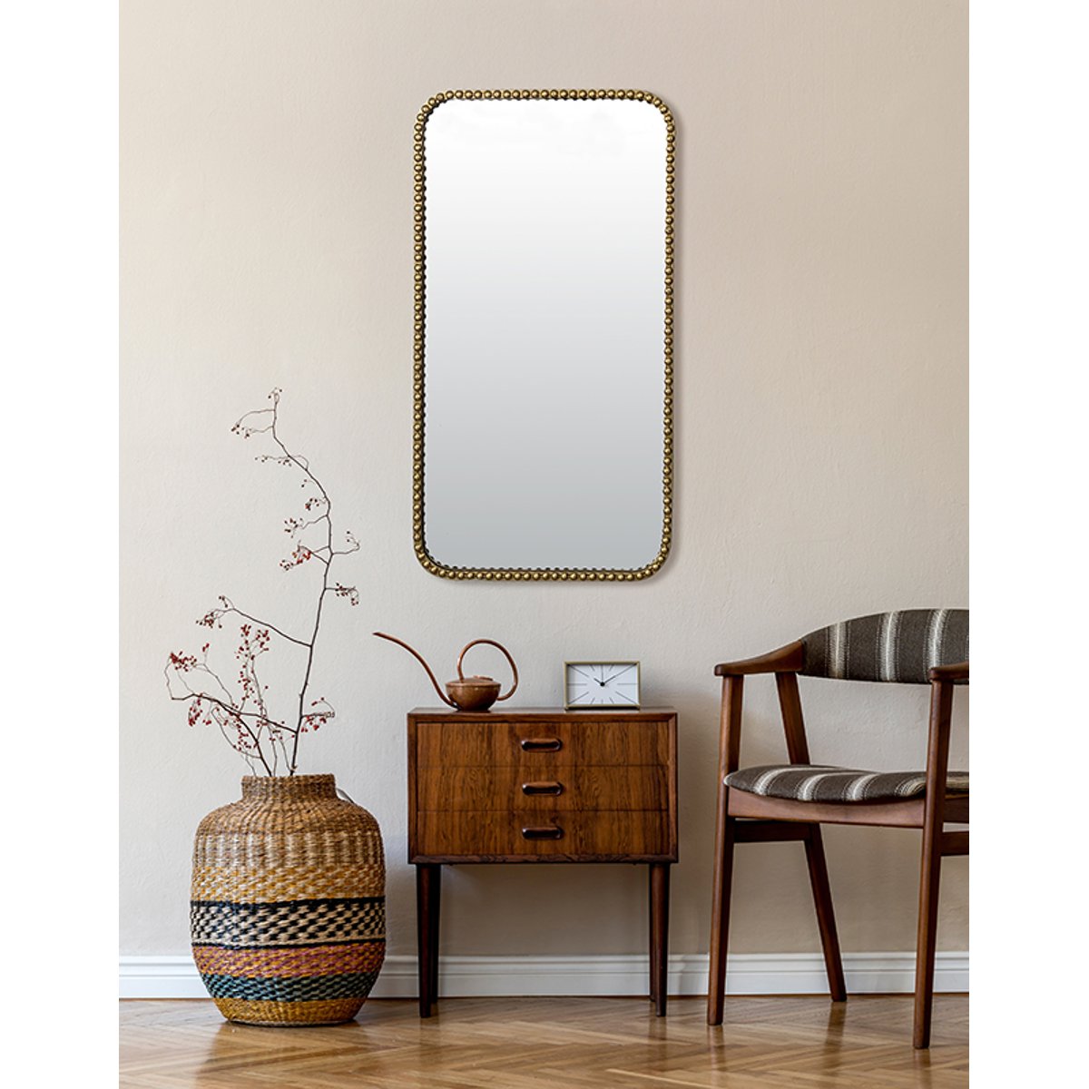 Miroir métal rectangulaire perles 50x90cm or, EMDE
