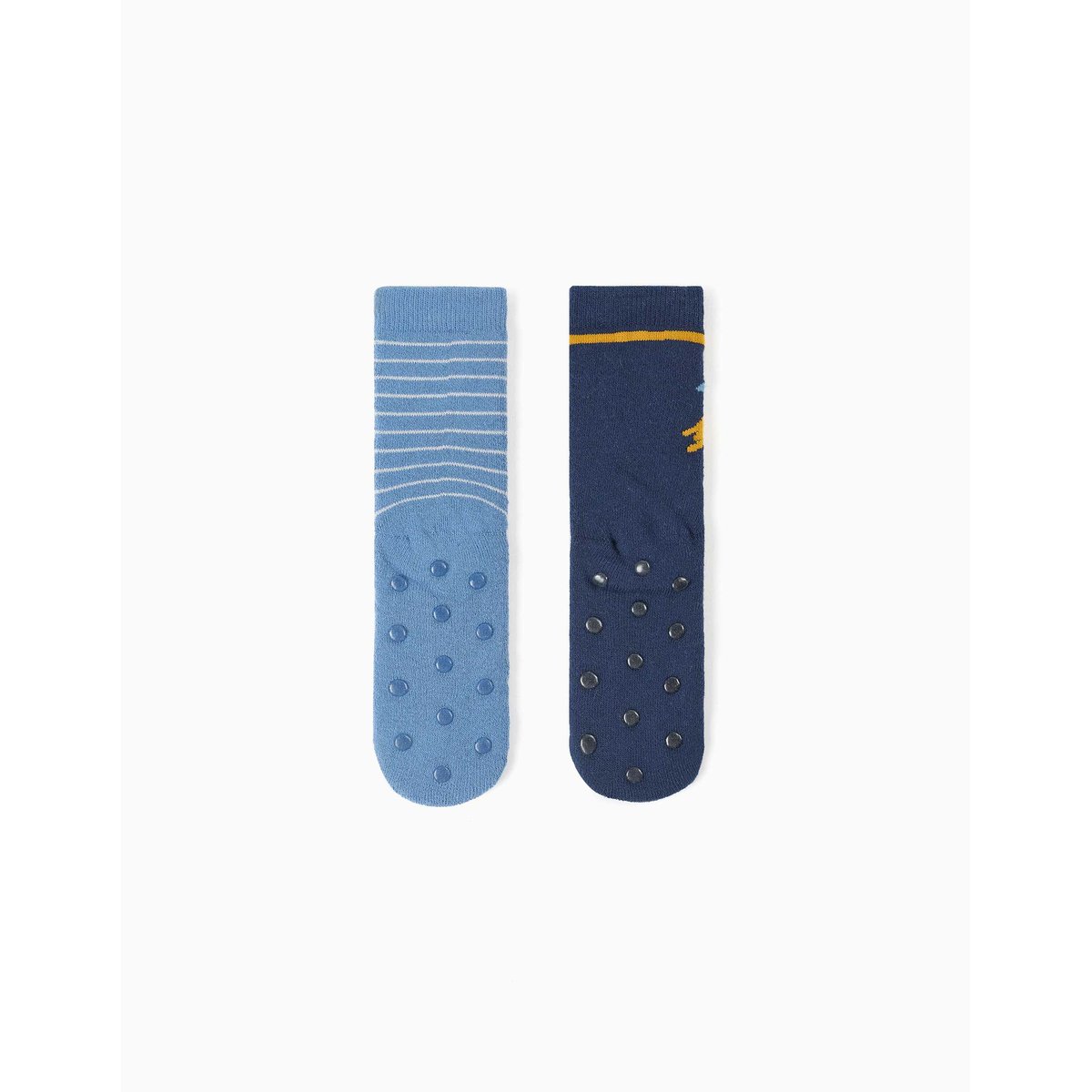 Lot de 2 paires de chaussettes antidérapantes avec rayures/fusée multicolore, ZIPPY