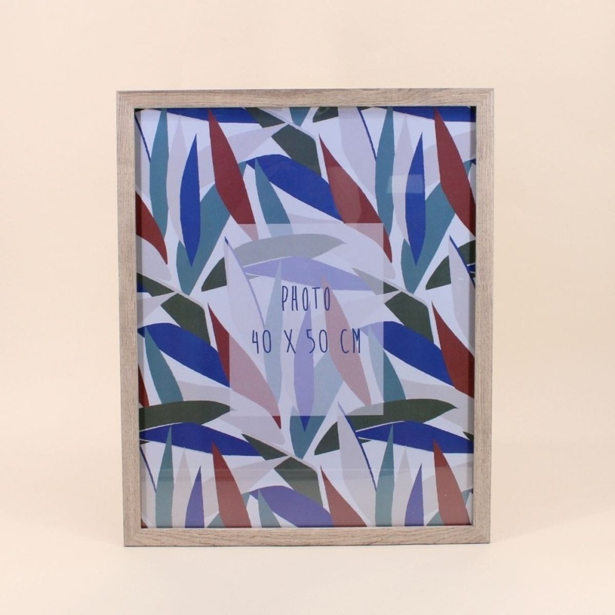 Cadre photo en bois motifs feuillage 40x50cm beige, ORNAMI
