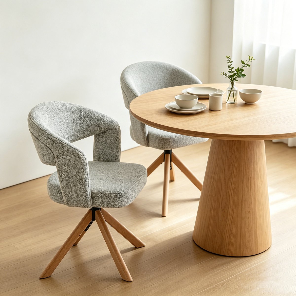 Lot de 6 fauteuils de salle à manger en chenille rotatif scandinave, CARMONDA chêne, MEUBLES COSY