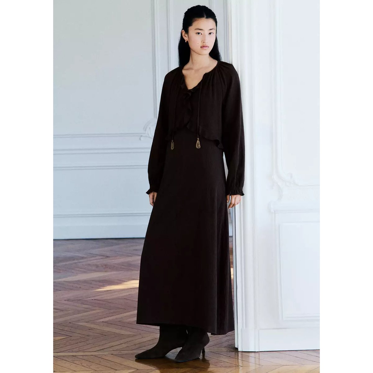 Robe texturée volants marron, MANGO TEEN