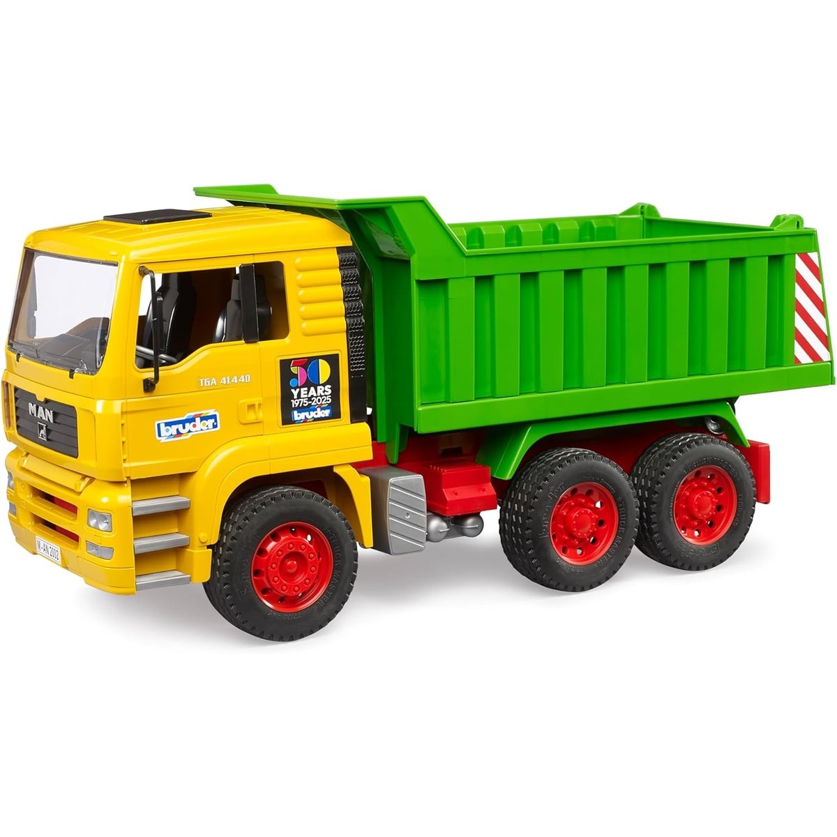 Édition spéciale 50 ans MAN TGA camion à benne basculante multicolore, BRUDER