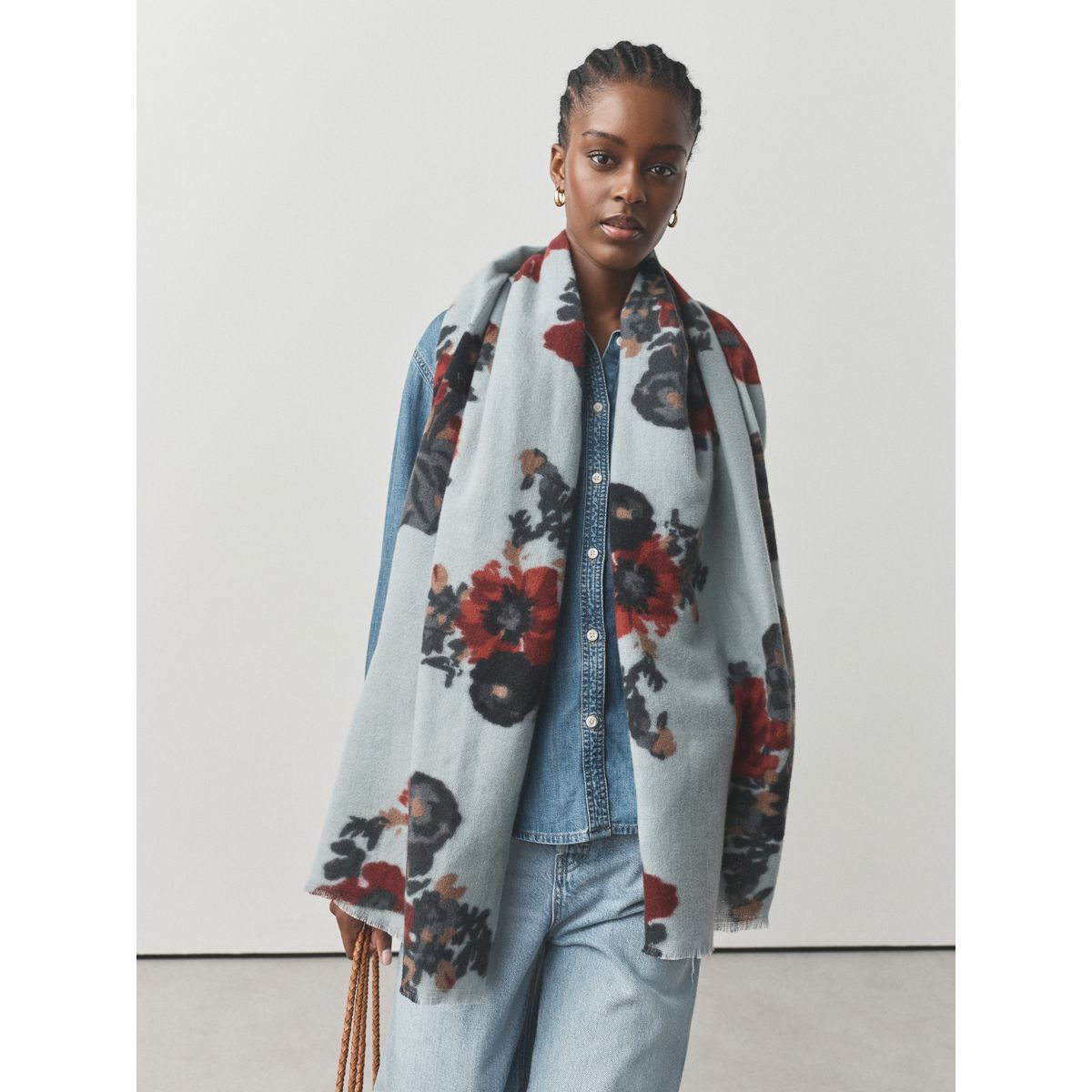 Pantalon stretch coton imprimé floral bleu, NEXT
