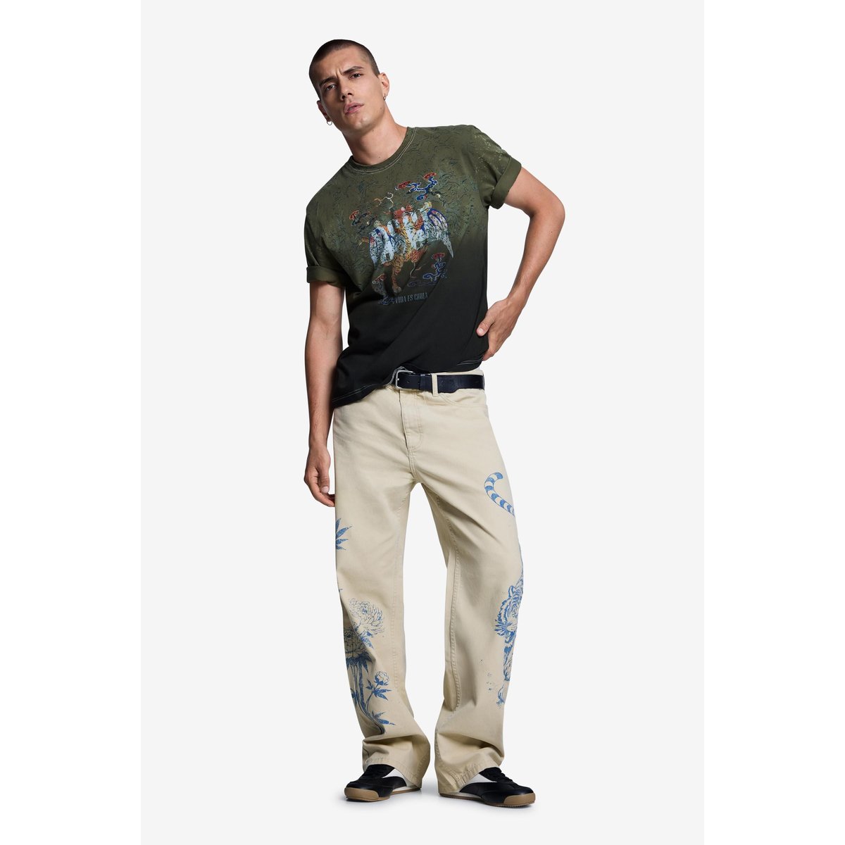 T-shirt imprimé 100 % coton vert, DESIGUAL