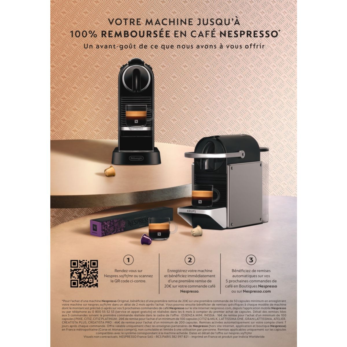 Nespresso Inissia EN80.B + 50 capsules couleur unique, DELONGHI