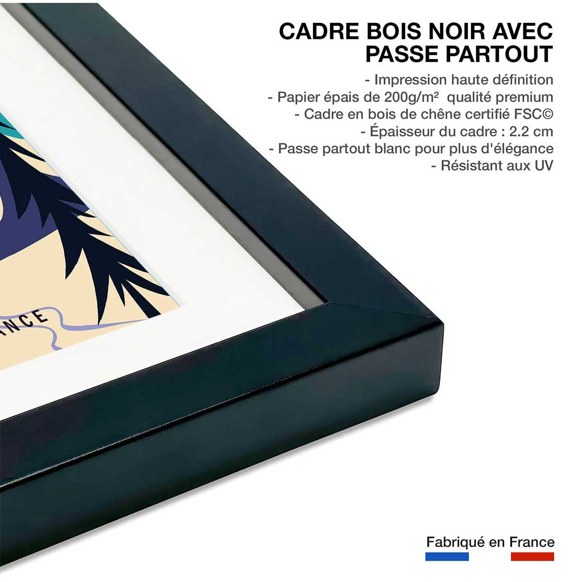 Poster ski à samoens affiche + cadre en bois - noir, HEXOA