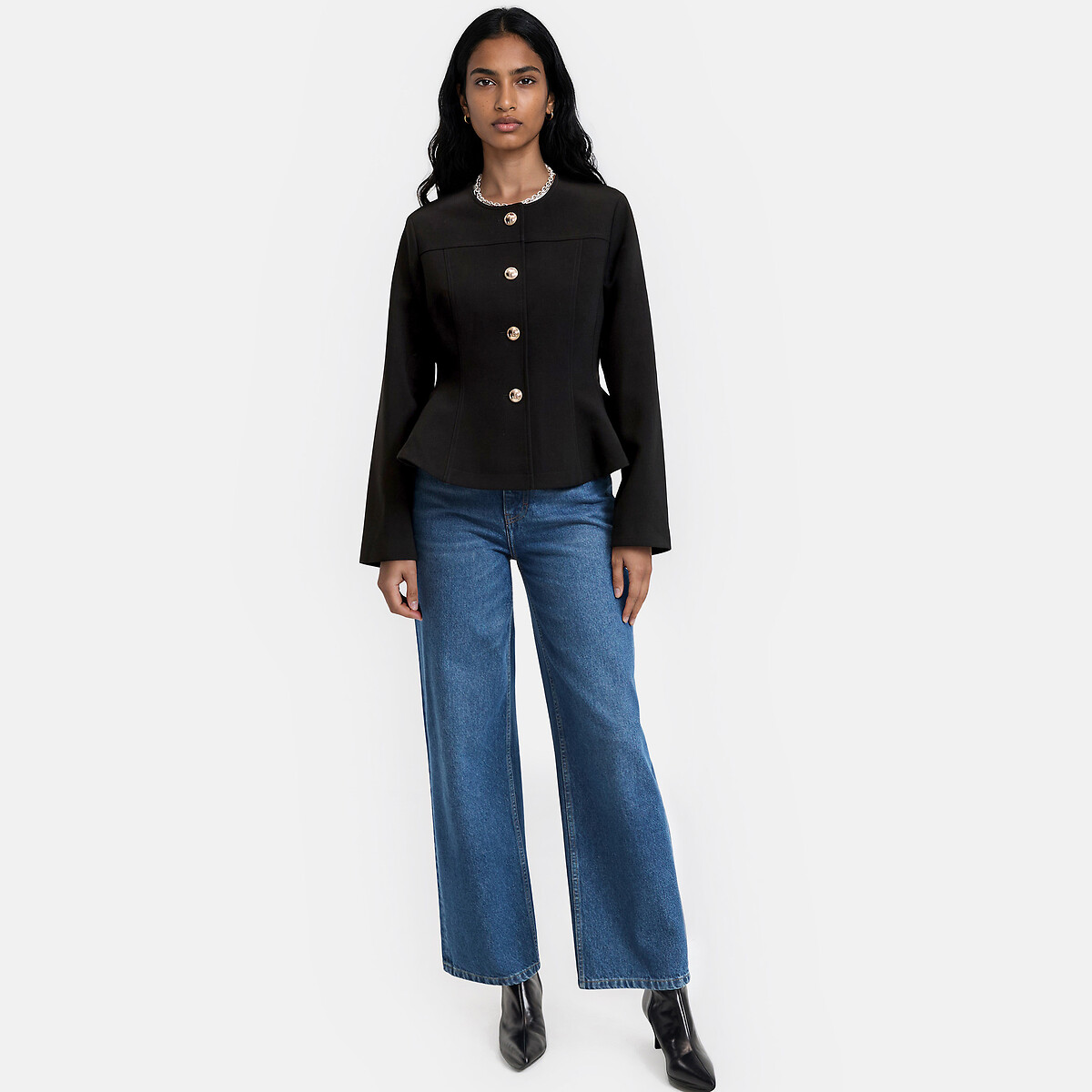 Blazer col rond péplum, cintré et évasé noir, LA REDOUTE COLLECTIONS