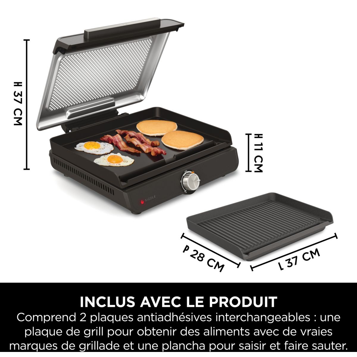 Plancha électrique GR101EU grill/plancha à poser, 34x34 cm couleur unique, NINJA