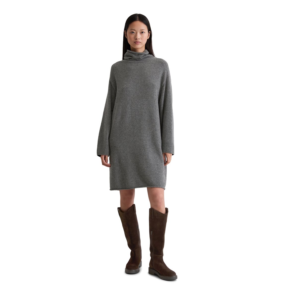 Robe en tricot relaxed en doux mélange de laine mérinos gris foncé, MARC O'POLO