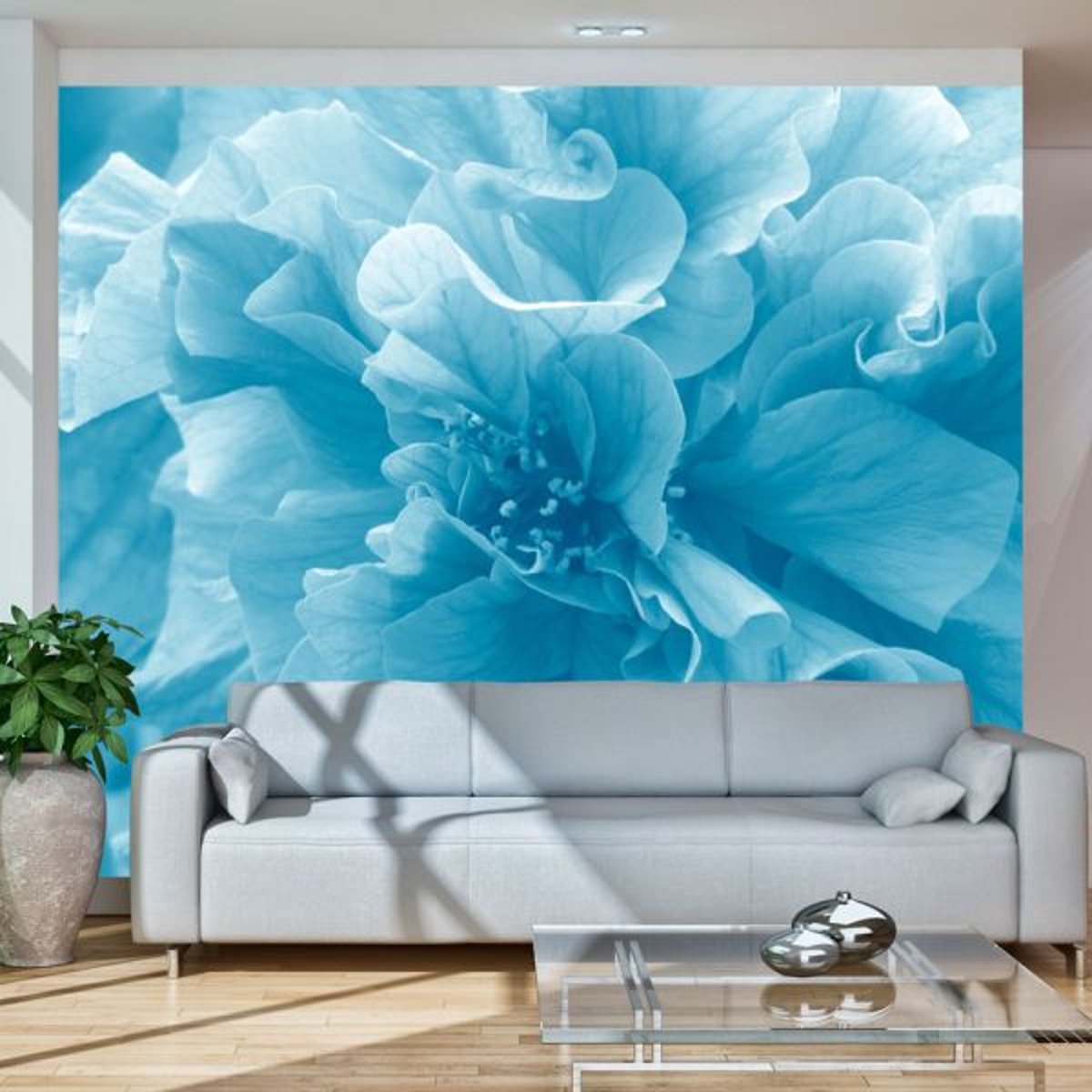 Papier peint intissé panoramique Fleurs Blue azalea blanc, EDEN