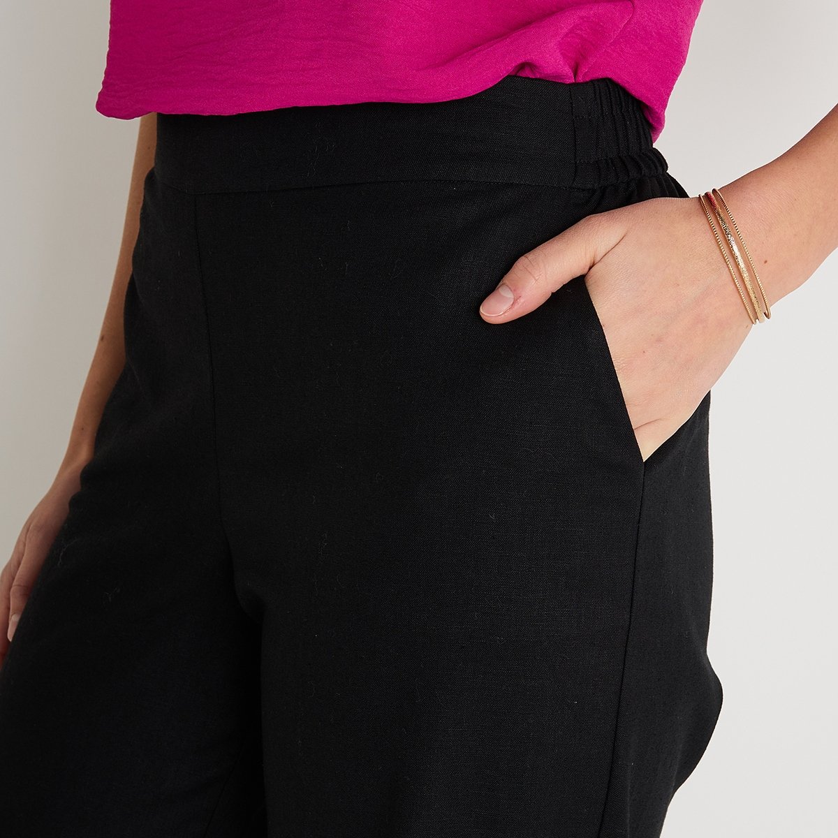 Pantalon large en lin mélangé noir, GRAIN DE MALICE