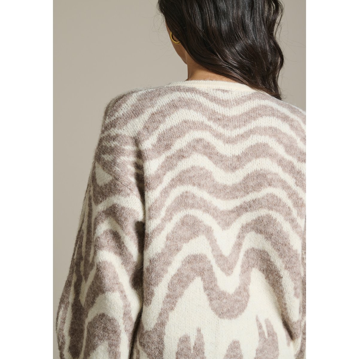 Pull jacquard motif animalier blanc vanille, LOLALIZA