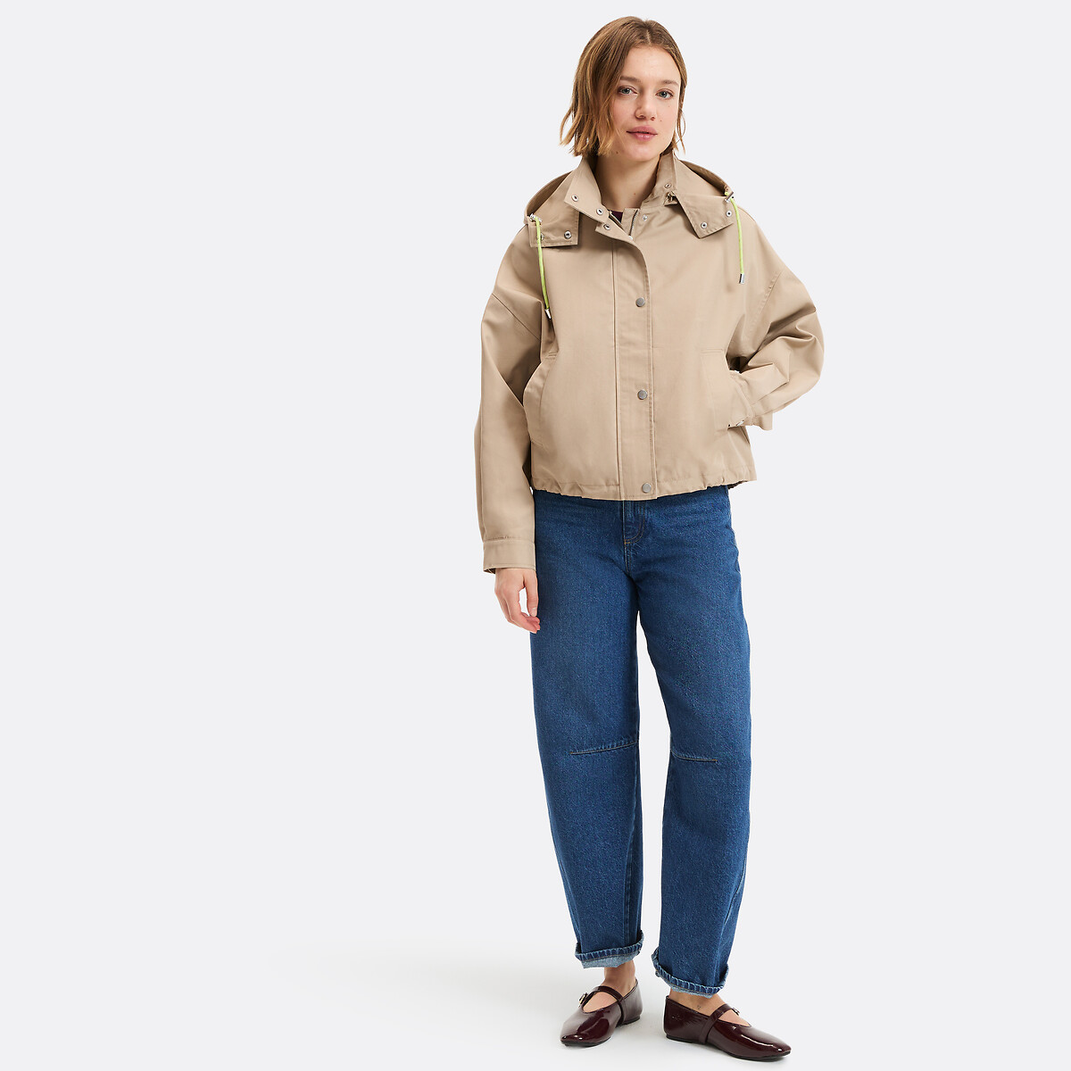 Short Jacket with Detachable Hood and Zip-Up Fastening For Mid-Season beige, LA REDOUTE COLLECTIONS