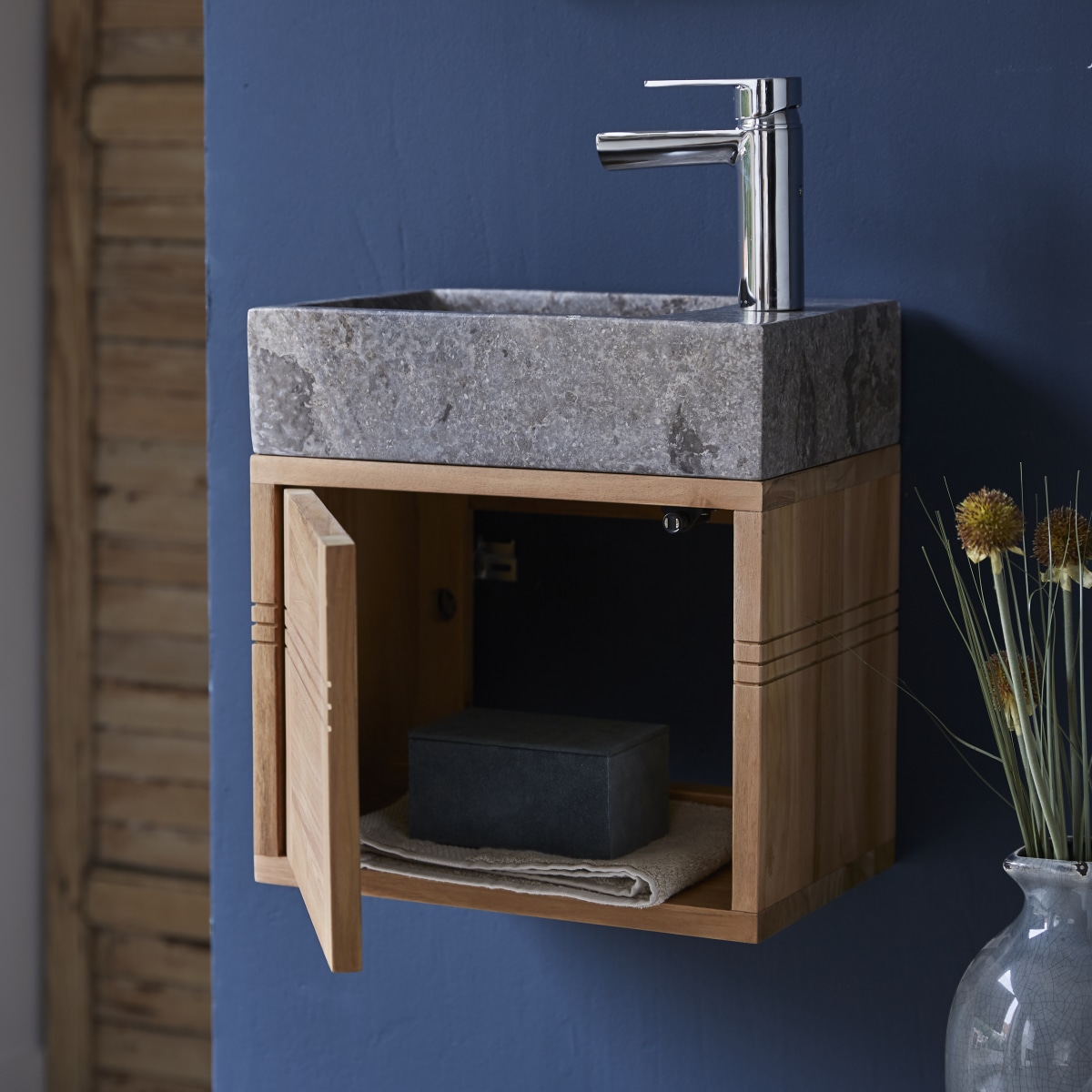 Meuble Salle De Bain en Teck massif, BASIC gris, TIKAMOON