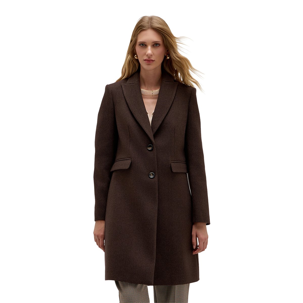 Manteau long à boutonnage simple marron, MOTIVI