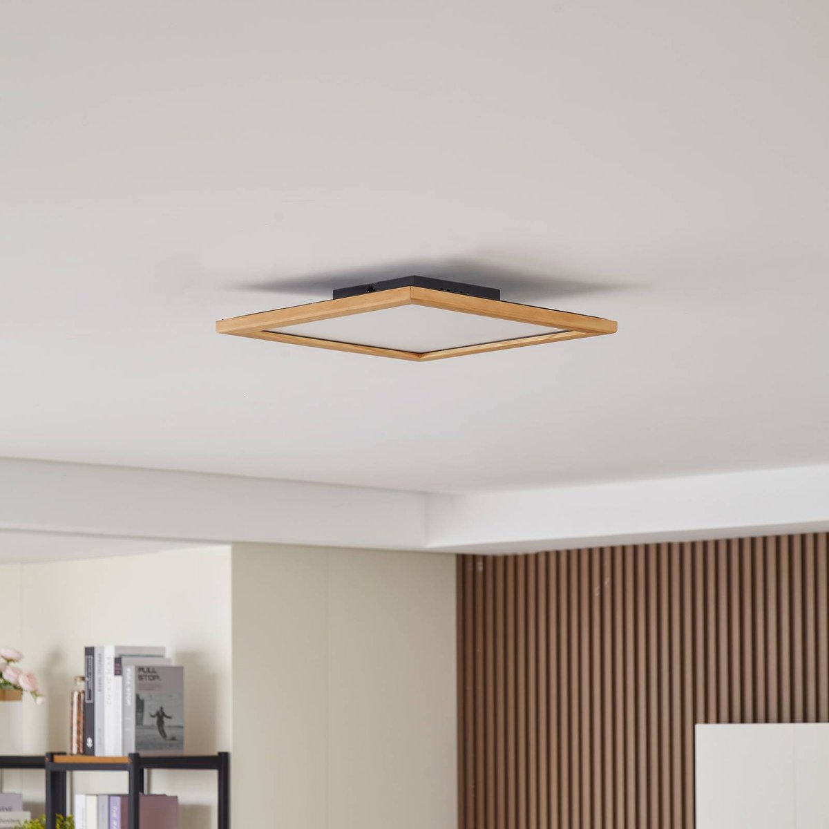 Plafonnier en bois traditionnelLED, Joren bois clair, blanc, LUCANDE