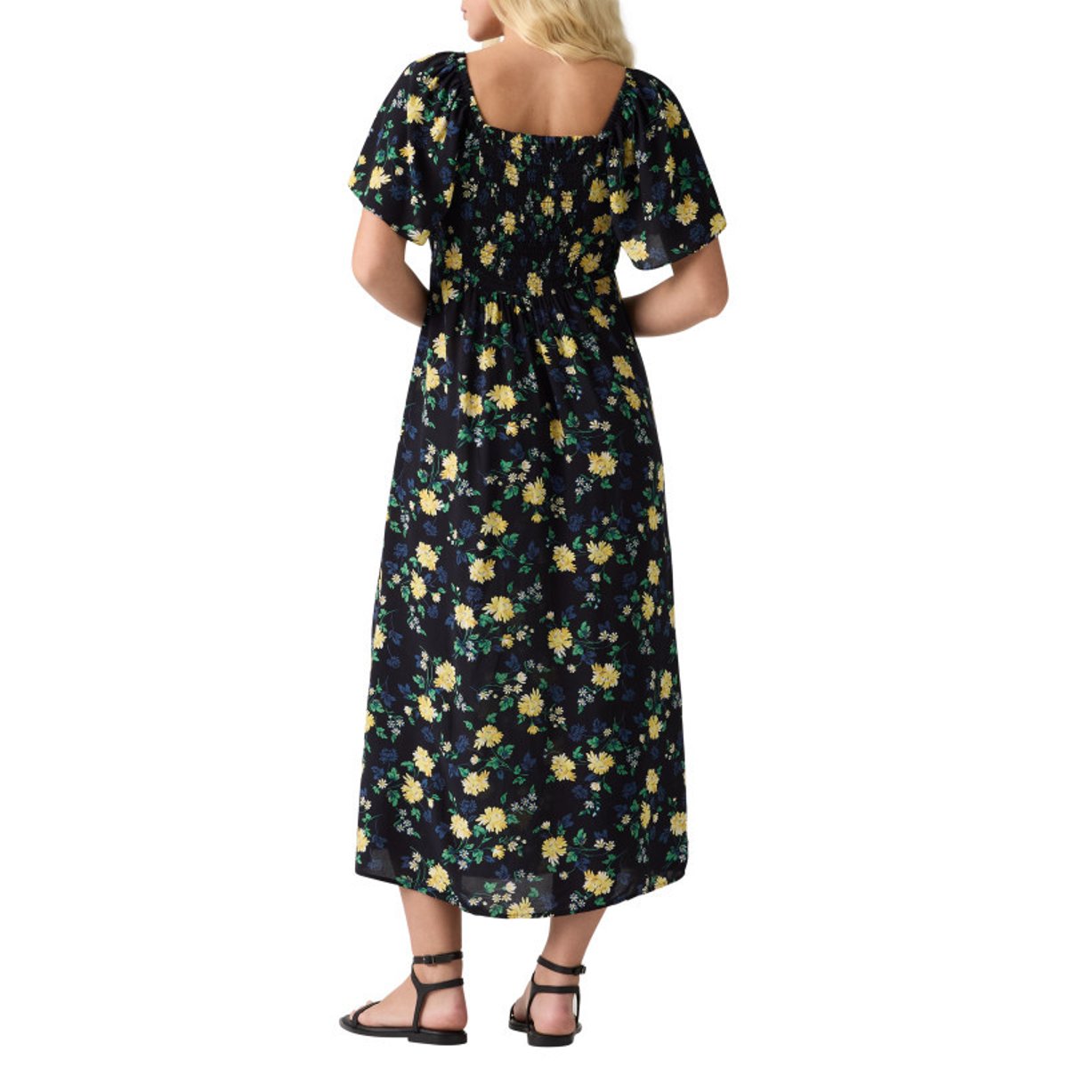 Robe longue noire à motif floral avec une coupe droite et des manches courtes noir, LEVI'S