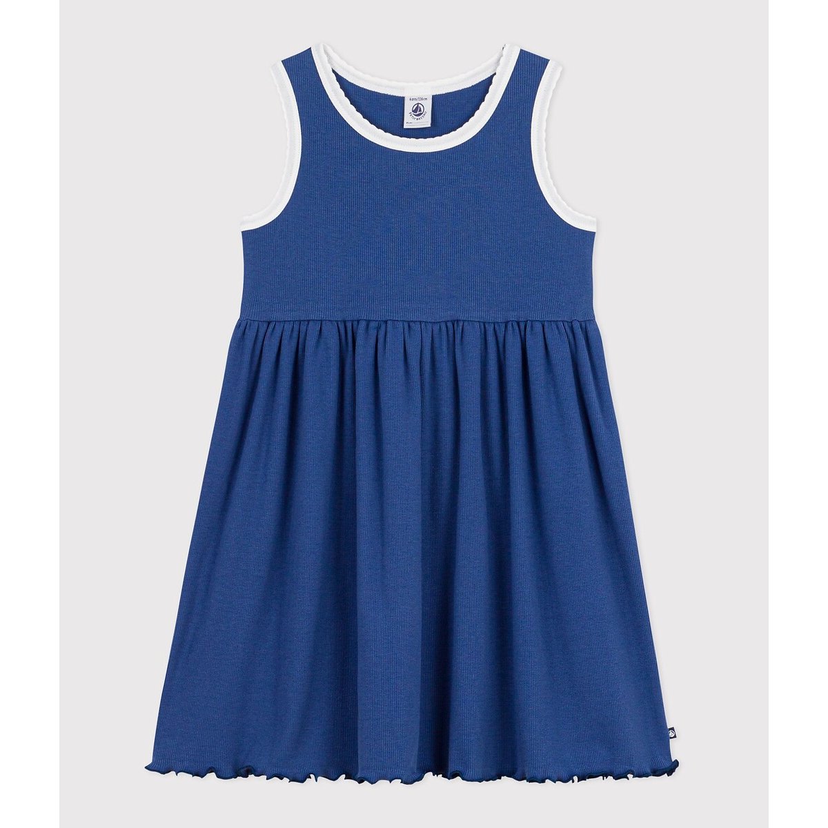 Robe sans manches en coton uni bleu, PETIT BATEAU