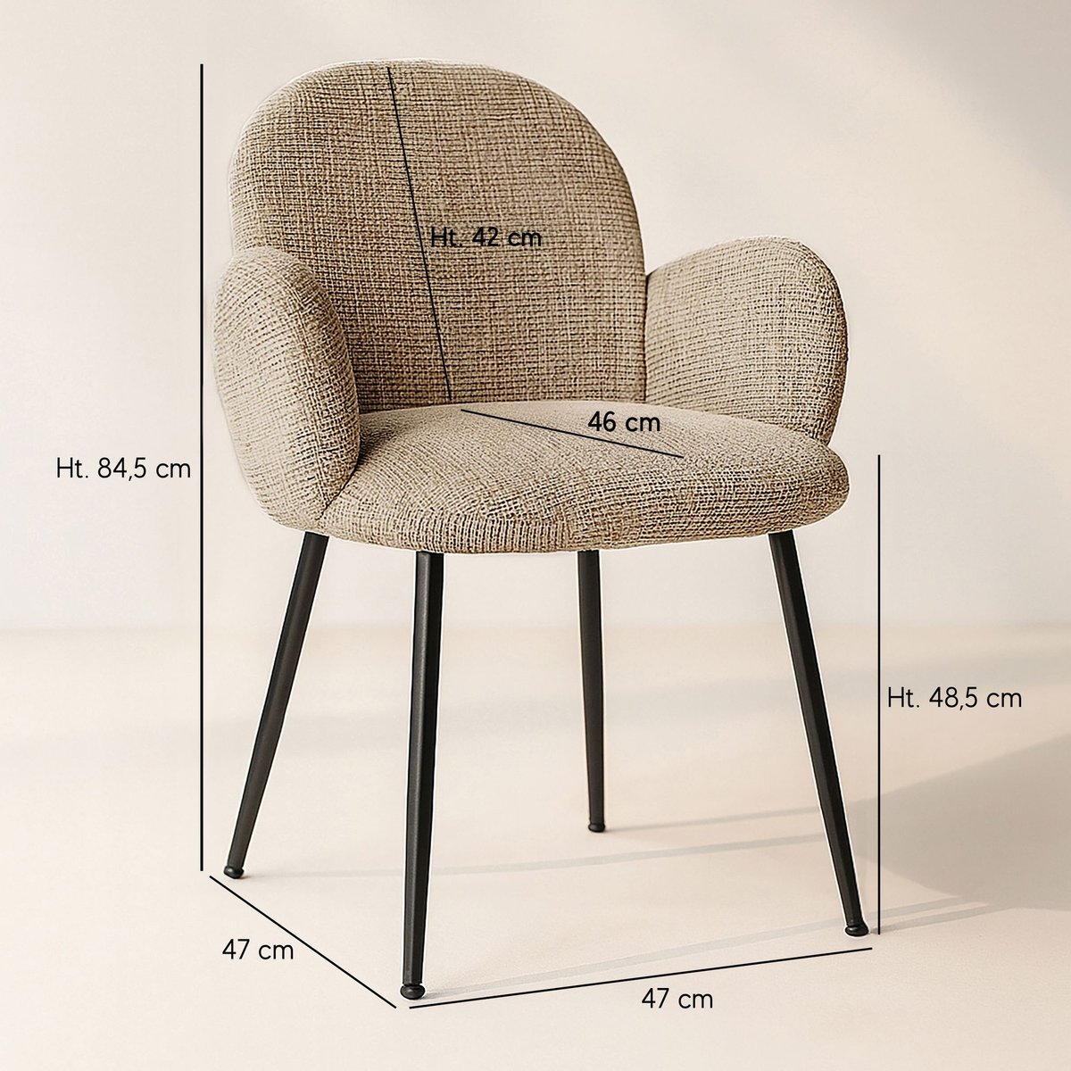 Lot de 2 fauteuils de table en tissu et pieds en métal, GINETTE couleur unique, NOW'S HOME
