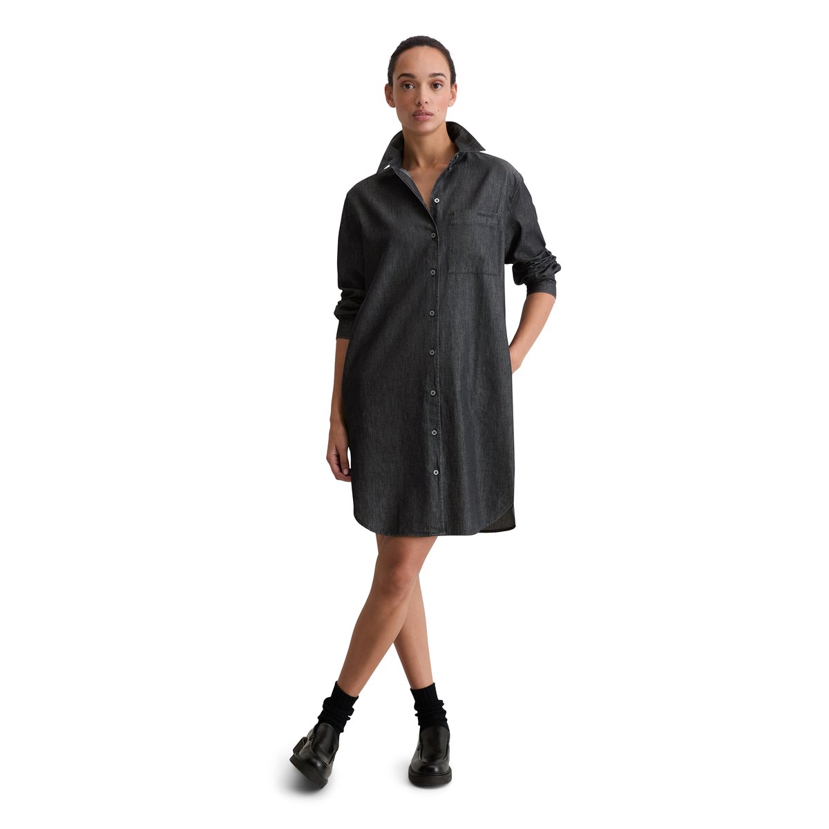 Robe chemisier regular en coton chambray bleu foncé, MARC O'POLO