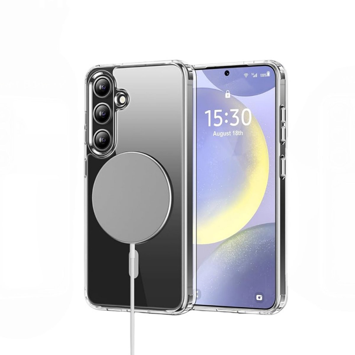 Coque Anti-choc Magnétique compatible Magsafe pour Galaxy S24 Transparente + 2 vitres transparent, EVETANE